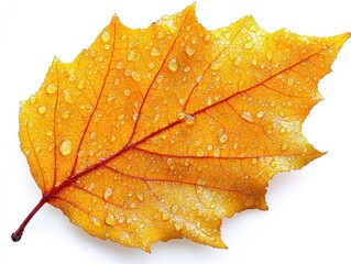Wall Mural - A yellow tulip poplar leaf with a broad base and prominent lobes, isolated on white background