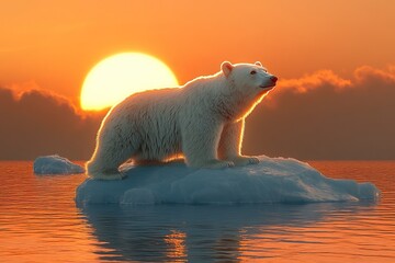 arctic twilight: polar bear at sunset