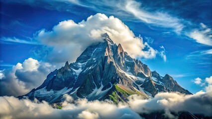 Wall Mural - Mountain peak on blue sky with clouds