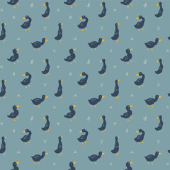 Wall Mural - Cute Cartoon Duck Seamless Pattern, Vector Illustration Background