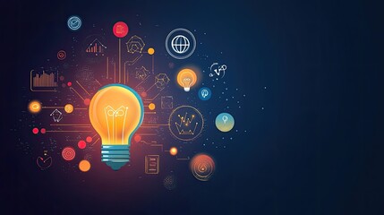 Poster - Illuminated Light Bulb with Abstract Technology Designs