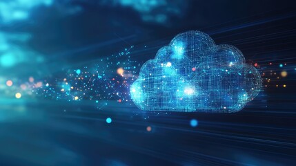 Poster - Abstract digital cloud with glowing lines and particles