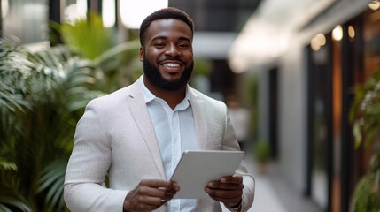 Poster - A man wearing a suit and holding a tablet