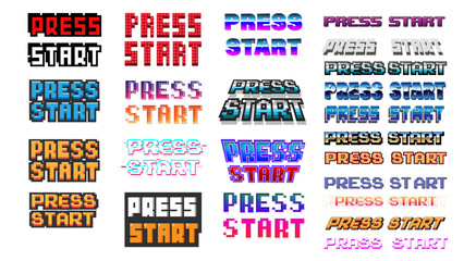 Aufkleber - Set of PRESS START icon .pixel art .8 bit game.retro game. for game assets in vector illustrations