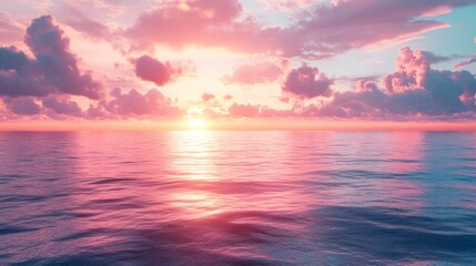 Poster - A beautiful sunset over the ocean with pink and purple clouds