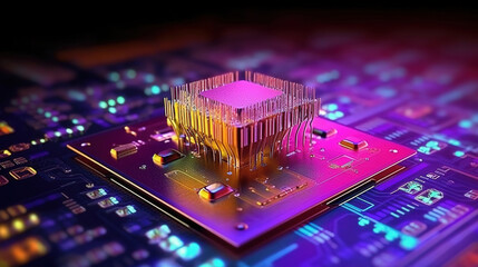 Poster - Glowing Computer Chip Highlighting Advanced Technology and Innovation
