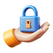 © Beibeinside - security protection Support hand with Lock icon 3d cartoon style illustration
