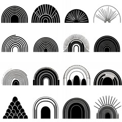 Poster - Set of 16 minimalist black and white rainbow illustrations.