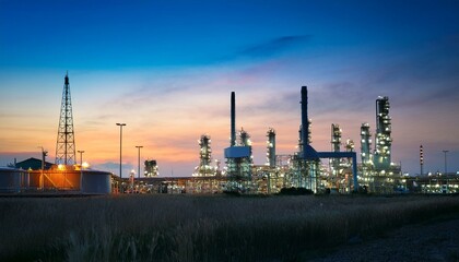 oil refinery at twilight petrochemical plant petrochemical industry