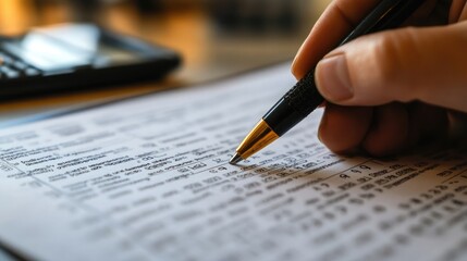 Poster - Close-up of a hand writing on a financial document