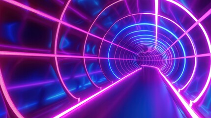 Wall Mural - Abstract purple blue neon hyper tunnel warp wormhole space in the tunnel 3d illustration