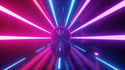 Wall Mural - Abstract purple blue neon hyper tunnel warp wormhole space in the tunnel 3d illustration