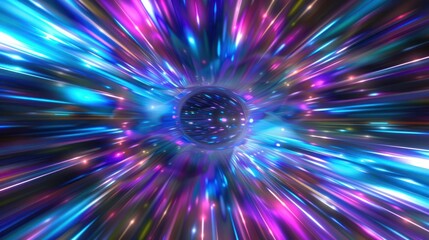 Wall Mural - Abstract neon hyper tunnel warp wormhole sphere space in the tunnel 3d illustration