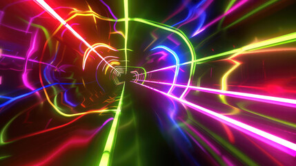 Wall Mural - Abstract green pink blue line neon hyper tunnel warp wormhole space in the tunnel 3d illustration