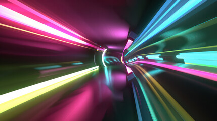 Wall Mural - Abstract futuristic yellow pink green neon hyper tunnel warp wormhole space in the tunnel 3d illustration