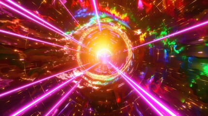 Wall Mural - Abstract pink neon line Ring of fire hyper tunnel warp wormhole space in the tunnel 3d illustration