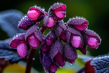 Aufkleber - Close-up of dew-covered purple archangel flowers, with the droplets of water sparkling in the morning light, every detail of the flower and leaves visible in sharp clarity