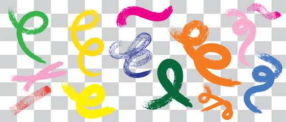 Wall Mural - Collection colorful bold curved lines with loops isolated on white. Hand drawn bold grunge wavy and swirled brush strokes. Simple childish vector scribbles and squiggles. Creative trendy style design.