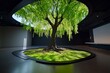 © Thanyarat - Holographic willow tree in a digital landscape, its branches and leaves projected in stunning detail, creating a blend of organic nature and cutting-edge technology