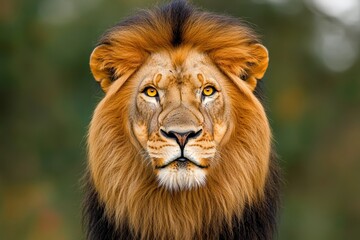 Poster - Minimalist lion portrait, focusing on the animalâ€™s face with clean lines and a neutral background, capturing its majestic presence