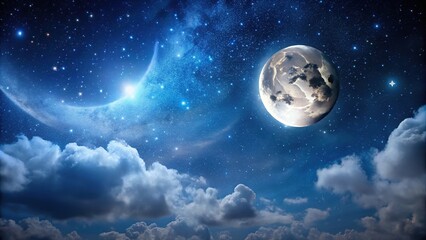 Wall Mural - night sky with moon and stars peeking through clouds