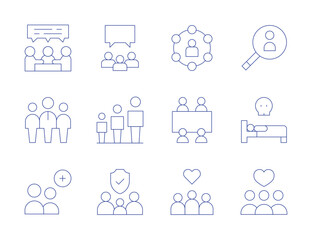 People icons. Thin Line style, editable stroke. family, negotiation, team leader, people, search, person, heart, age range, user, meeting, happy client