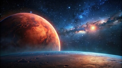 Wall Mural - night time scene with stars and red planet