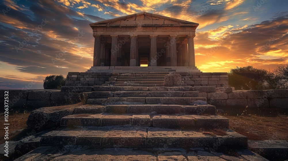 Stunning ancient greek temple with symmetrical design and roman columns ...