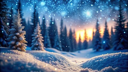 Wall Mural - night winter forest landscape with snow background