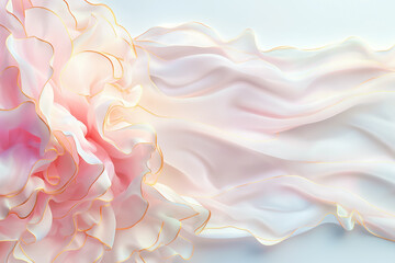 Poster - Soft pink and white fabric cascades gracefully, creating an ethereal effect. The gentle flow and lightness evoke feelings of tranquility and beauty in a minimalist environment