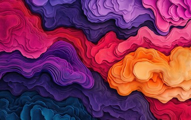 Poster - Abstract colorful waves with depth and texture, perfect for backgrounds or artistic designs.