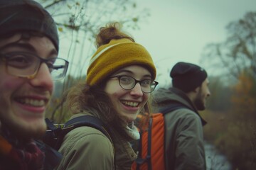 Group of friends walking in the park. Friends having fun outdoors.