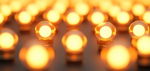 Poster - Bright glowing bulbs with warm light in a blurred background.