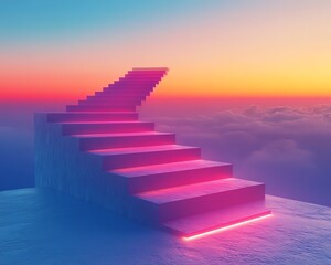 Optimistic 2025 vision symbolizing the rise to meet challenges, featuring a staircase that represents the journey to success in business and future achievements