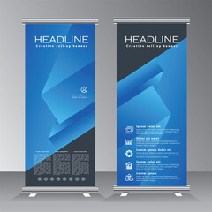 Wall Mural - Abstract roll up banner template for business, vertical banner template, abstract geometric standee banner, modern x-banner and pull up, vertical banner with blue and black color