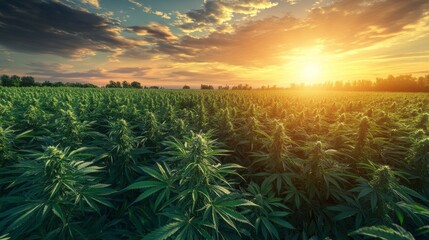 Poster - The sun is setting, casting a warm glow over the field