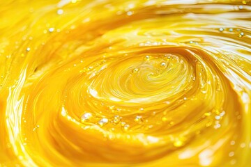 Wall Mural - Close-up of vibrant yellow swirl texture, perfect for backgrounds or artistic designs showcasing fluid motion and color.