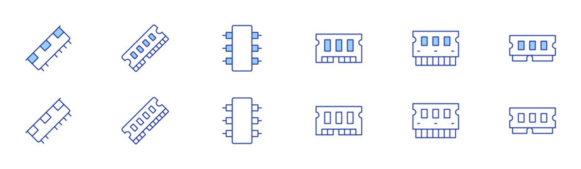 Ram memory icon set in two styles, Duotone and Thin Line style. Editable stroke. ram, chip, memory