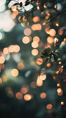 Wall Mural - Soft, dreamy bokeh lights create a magical ambiance in a natural setting, perfect for evoking warmth and tranquility.