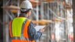 © ichzigo - Construction Site Engineer in Protective Gear Inspecting Surroundings with Clipboard