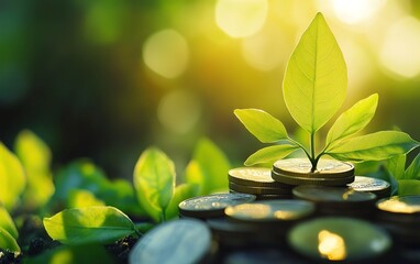 Lush greenery growing on a stack of coins, highlighting the idea of growing wealth through smart investment and financial planning