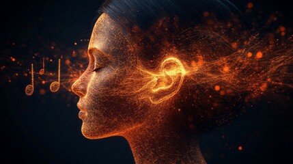 Aufkleber - A woman's face is surrounded by a cloud of orange sparks