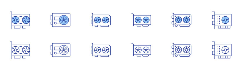 Graphics card icon set in two styles, Duotone and Thin Line style. Editable stroke. vgacard, graphiccard, graphicscard