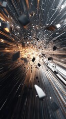 Poster - An explosive burst of light with fragments dispersing in a dynamic display of energy and motion, creating a sense of action.