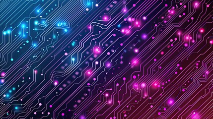 Poster - Colorful circuit board design with glowing lights on a dark background.