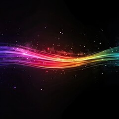 Poster - Colorful wave pattern with sparkles on a black background.