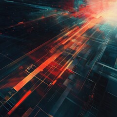 Fototapete - Vibrant abstract design showcasing dynamic energy and movement with striking colors and shapes for modern digital aesthetics.