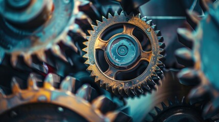 Close-up of gears and cogs in motion