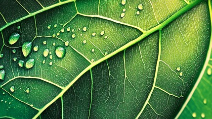 Macro shot of green foliage, showcasing intricate leaf veins and organic patterns, perfect for green business and natural product themes.