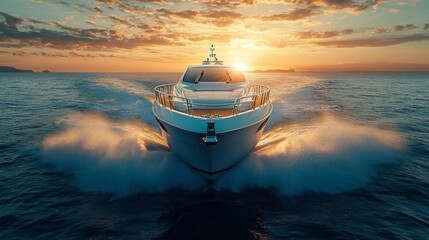 Poster - A large white boat is speeding through the water